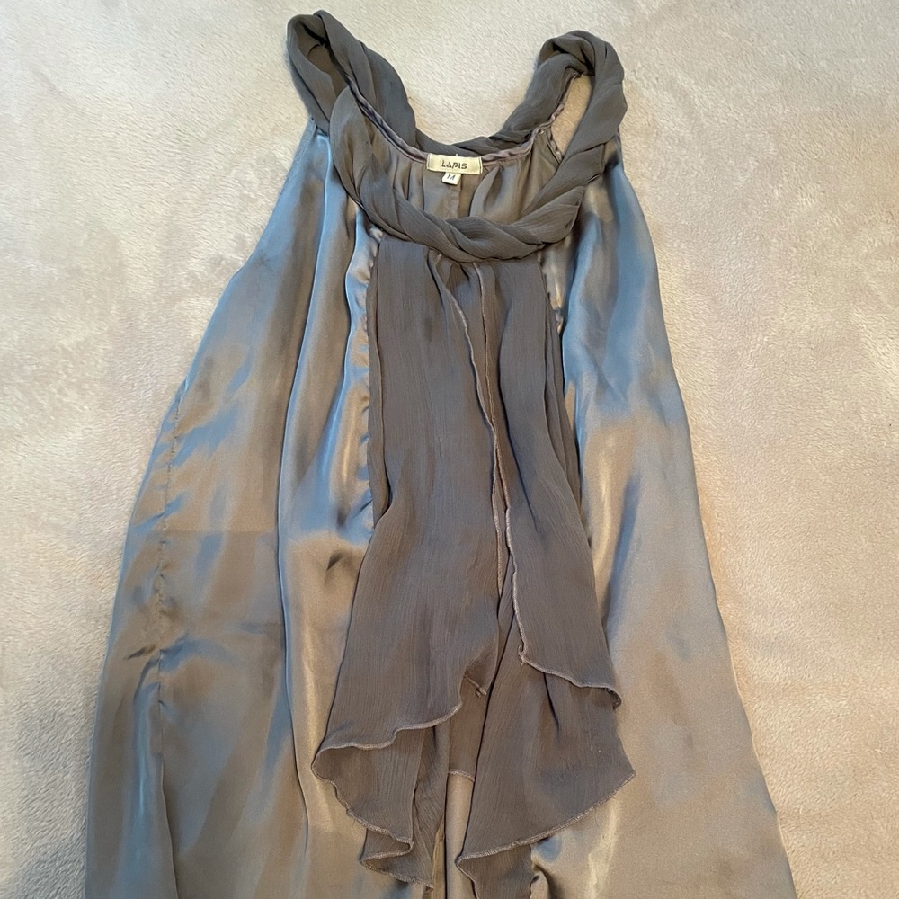 Stylish grey sleeveless blouse by Lapis, M, $15